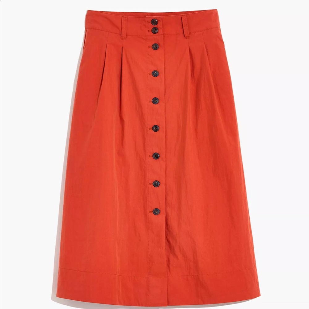 Madewell Poplin Pleated Button-Front Midi Skirt sz 14 NWT